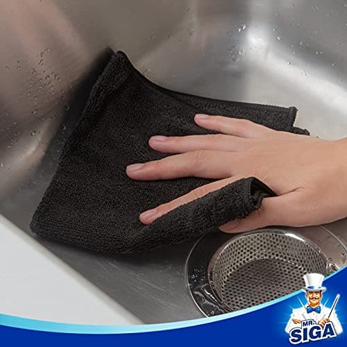 MR.SIGA Lot de 12 Chiffons de Nettoyage, Serviettes en Microfibre Tout Usage, Torchon de Nettoyage, Taille 32 x 32 cm, Noir