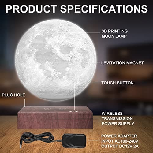 Lampe de lune flottante à lévitation magnétique - Lampe de lune LED à impression 3D avec contrôle tactile, 3 modes de rotation, veilleuse pour le bureau, la maison et la table, cadeau créatif