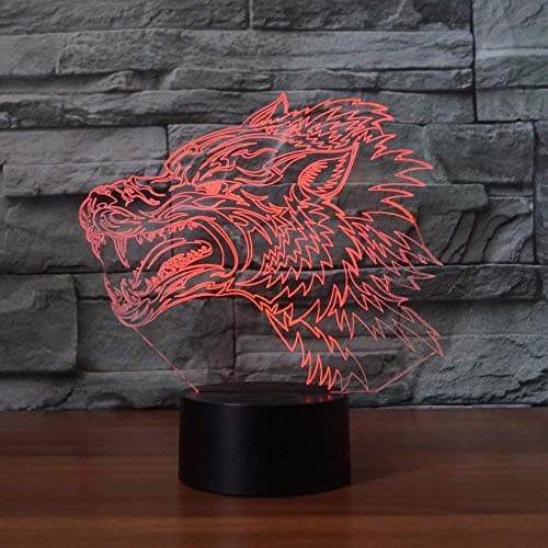 YTDZLTD Illusion Optique 3D Loup Nuit Lampe 16 Couleurs Changeantes Puissance USB Télécommande Contact Switch Lampe Décorative LED Lampe de Table Anniversaire Noël Cadeau Enfants Jouets