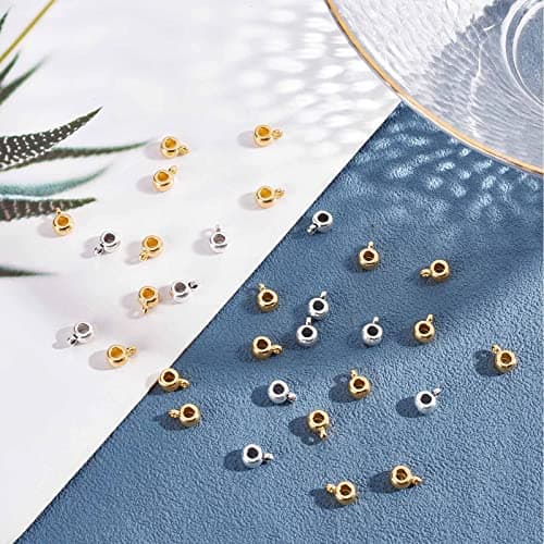 SUNNYCLUE 1 boîte 200 pièces Bélières Perles Breloques Breloques Lien Bélière Perles Européenne Grand Trou Perle Argent Entretoise Perles Métal Lâche Perle pour la Fabrication de Bijoux Femmes Adultes