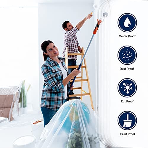ARVO Lot de 6 grandes feuilles anti-poussière en plastique pour peinture, meubles, sols 3,6 x 2,7 m