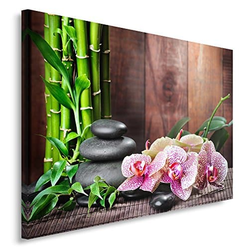 Feeby Impression Sur Toile Zen Bambous 50x40 cm Tableaux Tableau Mural Image Moderne Photo Décoration Murale Artistique Photographie Design Chambre Salon Cuisine Orchidée Galets Multicoloré