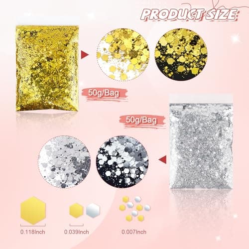 2 Pièces Paillettes Loisirs Creatifs Paillette pour Bougie Paillettes Ongles Paillette Paillette Or Glitter Paillette Ongle Paillette Argenté Paillettes pour Maquillage Manucure Décoration 50g/pcs