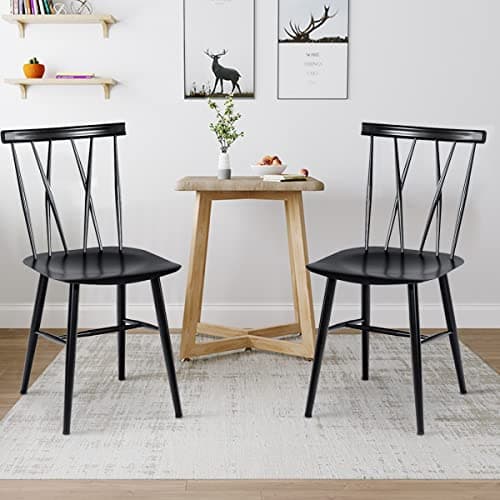COSTWAY Chaise Industrielle Lot de 2, Chaise Metal Hauteur d'Assise 43,5 cm, Dossier en Forme de X, Chaise Bistrot pour Café, Bar, Charge 150 KG, Noir