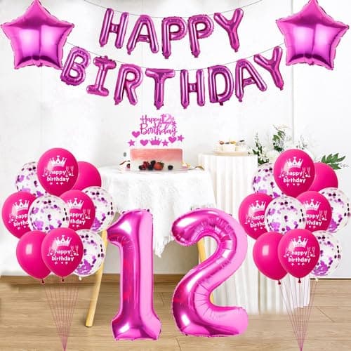 Ballon rose 12 ans anniversaire Hot Pink Ballon d'anniversaire 12 ans rose Ballon 12 ans fille anniversaire Decoration 12 anniversaire Fille 12 ans Party Deco Rose 12 Ans Décorations anniversaire