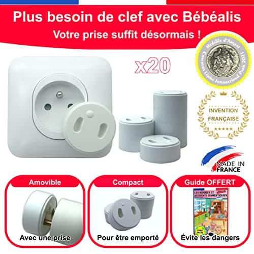 [Pack x20] Cache Prise Bébé Français Amovible [ Sans Clef Ni Adhésif ] - Invention 100% Made In France - Cache-Prise Bebe - Sécurité Domestique Et Puériculture Pour Protection Prise Courant Électrique