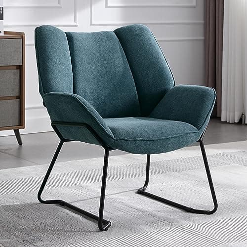 Wahson Fauteuils de Salon, Fauteuil Salon Confortable Assise Épais Fauteuil Chambre avec Pied Métal, Tissu Chenille, Fauteuil Relax pour Salon/Chambre, Bleu