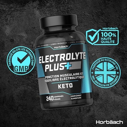 Electrolytes Hydratation 1575mg | 240 Comprimés | Electrolytes Sans Sucre Avec Sodium, Calcium, Magnesium Potassium - Énergie, Fonction Musculaire Sport, Fatigue | by Horbaach