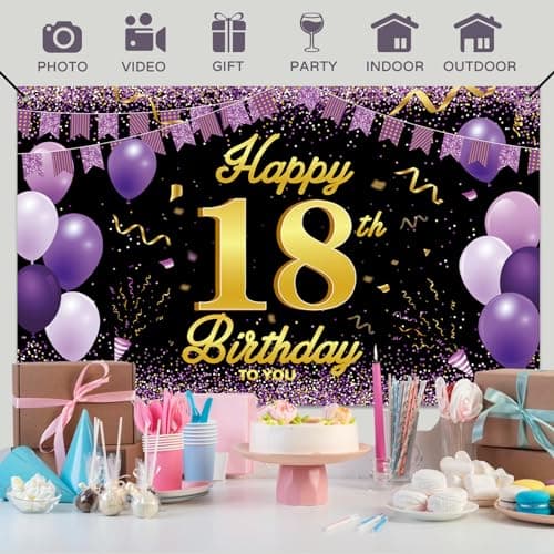 Koliphy Decoration Anniversaire 18 Ans, Violet Noir 18 Ans Banderole Joyeux Anniversaire Fête Photographie pour 18 Ans Deco Garçon Fille