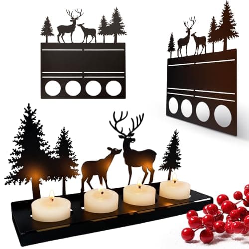 Bougeoir Noir Métal pour 4cm Bougies, Chandelier de Noël, Bougie Decorative, Centre de Table , Decoration Salon Moderne, Couronne de L'avent Oblongue, Interieur Deco Maison Cadeaux