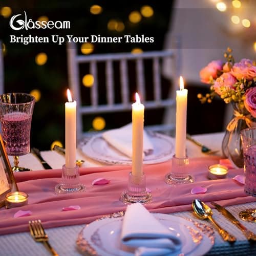 Glasseam Bougeoir en Verre Lot De 2, Bougeoirs Transparents, Bougeoirs StriéS pour La DéCoration De Table, Bougeoirs De NoëL Modernes pour Le Salon, Le DîNer Et La Maison