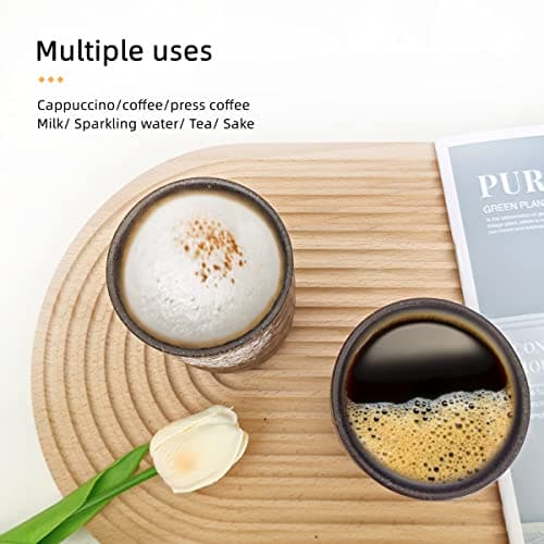 NIUKOMY Vintage Tasse à Thé Japonaise, Lot de 2 Tasses à Thé en Céramique, Tasses en Porcelaine Sans Anse Set de Tasses à Thé Noir Ensemble de 2 Tasses à Café 275ML