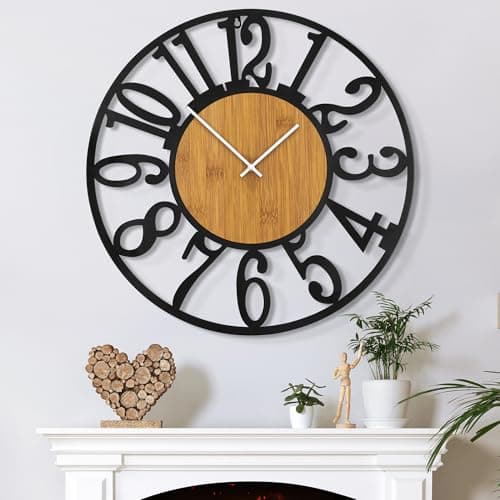 Mee 2ou Horloge Murale Design Moderne et Vintage, 80cm/ 32 Pouces Silencieuse sans Tic-Tac, Grande Horloge Murale Géante XXL, Disponible en 34cm, 40cm, 50 cm, 60 cm, 80 cm pour le Salon Cuisine Bureau