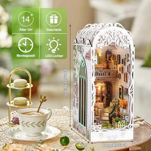 JONRRYIN DIY Book Nook Kit, Maison Miniature De Jardin, Puzzle 3D Bois Booknook, Cadeau d'anniversaire pour Adolescent et Adulte, Cadeau de Saint-Valentin(Monde Magique)