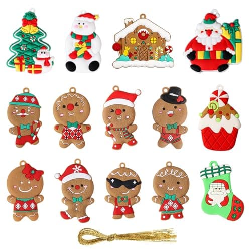 FINEVERNEK 14Pcs Bonhomme Pain D'épice Decoration Noel Sapin,Ornements Sapin de Noël, Suspension de Noël en Forme Mignon,Ornements de Noël avec Corde,Deco Sapin de Noel
