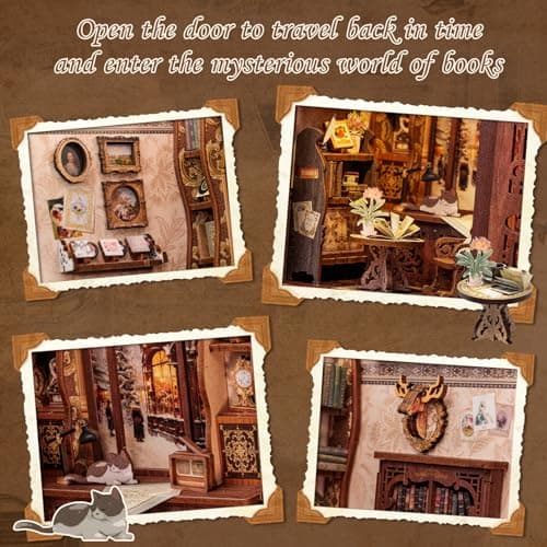 CUTEBEE Kit Book Nook - Maison Miniature à Monter soi-même - Maison de poupée - avec Housse de Protection Contre la poussière et lumière LED - Kit de modélisation pour Adultes(Bookshop Memories)