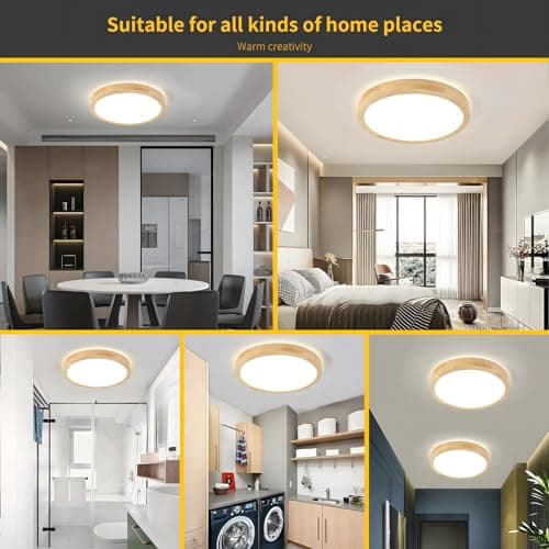 WayLuoung Plafonnier LED En Bois | Ø30cm 3000K 1620Lm 18W | Plafonnier Rond En Bois Naturel À 360°, Chambre À Coucher, Salon, Chambre D'Enfant, Cuisine, Salle À Manger, Maison, Bureau (Blanc Chaud)