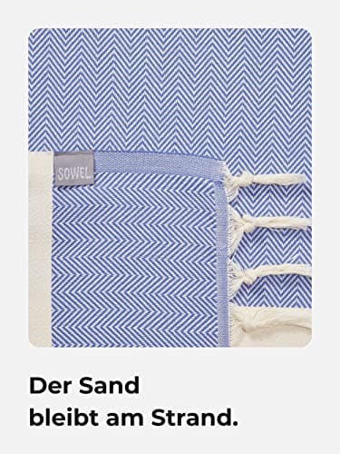 Sowel® XXXL Serviette de Plage, Fouta, Pestemal, Hammam, 100% Coton, Bleu Pierre, 200 x 240 cm