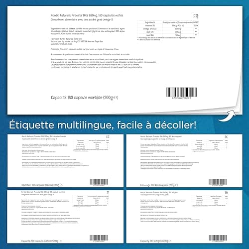 Nordic Naturals, Prenatal DHA, 830mg d'Oméga-3 avec EPA et DHA, Haute Dosé, Goût Neutre, 180 Capsules molles, Testé en Laboratoire, Sans Soja, Sans Gluten, Sans OGM