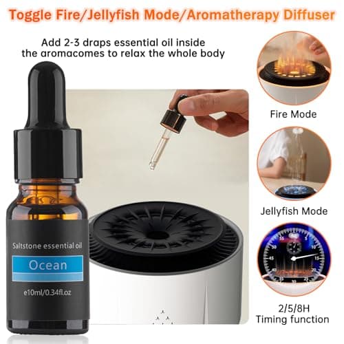 Diffuseur Huiles Essentielles avec Enceinte Bluetooth, 350ML Humidificateur d'air, Diffuseur d'huiles essentielles avec Quatre Sons Naturels, Flamme Diffuseur Huile Essentielle pour Aromathérapie