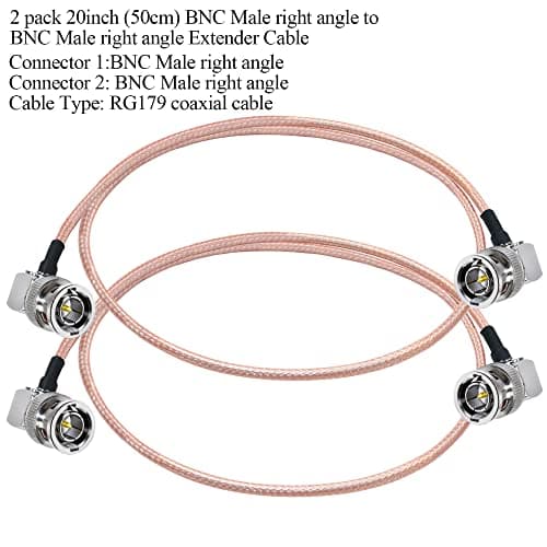 TUOLNK Câble coudé BNC 75ohm BNC mâle à angle droit vers BNC mâle à angle droit Câble d'extension d'extension RG179 20 pouces (50 cm) Antenne WIFI Pigtail Jumper Câble coaxial vidéo HD SDI 2 Pack