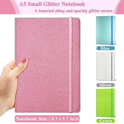 Carnet A5 à Paillettes Rosa, Les Paillettes Brillantes ne se Décollent Jamais 21x14,5cm 80 Feuilles Lignée Cadeaux Cahier de Note pour Femme Fille Adolescent écrivant Prendre des notes Projets Bureau