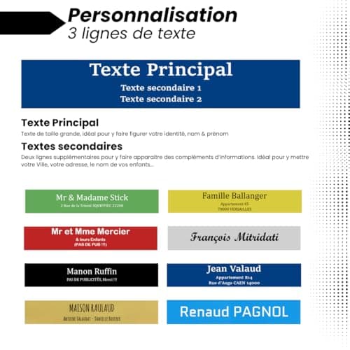 Plaque nom boite aux lettres PVC 10x2,5 cm - Plaque boite aux lettres personnalisable 3 lignes & Logo [ Etiquette boite aux lettres ]