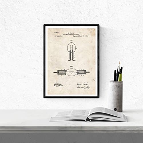 Nacnic - Pack 4 Fiches Brevets Electricité - Affiche Inventions et Anciens Plans Style Vintage. Ampoules, transistors, résistance.