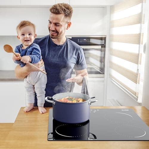 Ciarra Plaque de Cuisson à Induction - 4 Foyer 6000W - Table de Cuisson Encastrable - Commande tactile - 9 Niveaux - CABBIH4-C