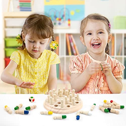 Échecs de Mémoire Jouets Montessori Enfant, Jeu d'échecs de Mémoire en Bois, Couleur Jeux de Mémoire Éducatifs Jeu de Societe Cadeaux pour Garcon Fille et Personnes âgées