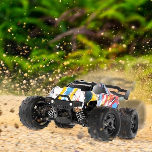 JONRRYIN Voiture Télécommandée, 1:18 4WD RC Voiture Radiocommandées avec 2 Batterie 60 Minutes, 2.4 GHz Tout Terrain Rapide Voiture, Jouet Monster Truck pour Enfant Adulte Anniversaire Cadeau