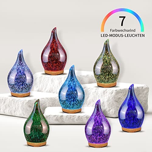 Porseme 280ml Diffuseur d'arômes en verre avec télécommande, humidificateur à ultrasons 3D soufflé à la main, silencieux,mise hors tension automatique,fonction minuterie, humidificateur pour la maison