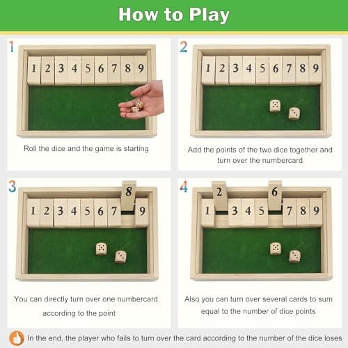 Shut The Box Jeu de Société en Bois, Classique-Jeu de Dés-Jeu de Rassemblement de la Famille Jouet de Voyage Convient avec Sac de Stockage Formation en Logique Mathématique Cadeau pour Enfants