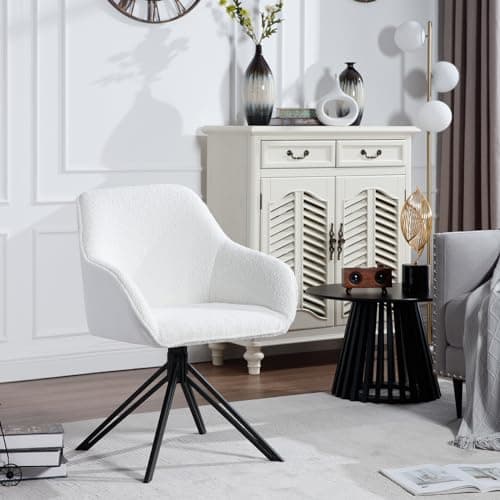 WOLTU Chaise Salle à Manger Pivotante, Chaise Cuisine, Chaise Scandinave, Chaise Ergonomique, avec Dossier et Accoudoirs, Pieds en Métal, Tissu Bouclette, Blanc, EZS11ws-1