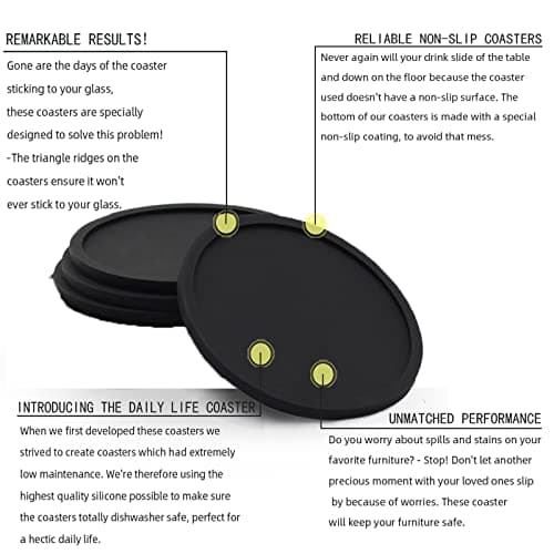 JCKD Lot de 4 dessous de verre circulaires en silicone, antidérapants, pour café, bière, bouteilles, boissons, maison et bar
