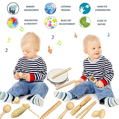 Instruments de Musique en Bois pour Tout-Petits & Bebe, Ulifeme Enfant Instrument de Musique Enfant 3-6 Ans, Petit Instrument de Musique en Bois Set Instrument Musique Enfant Kit Instrument de Musique