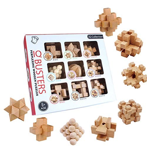 OBEST 9 Piezas Rompecabezas de Madera,Rompecabezas de lógica para el Entrenamiento Cerebro,Ejercicio Mental,IQ Puzzle Juguetes educativos,3D Brain Teaser entrelazados Rompecabezas para niños y Adultos