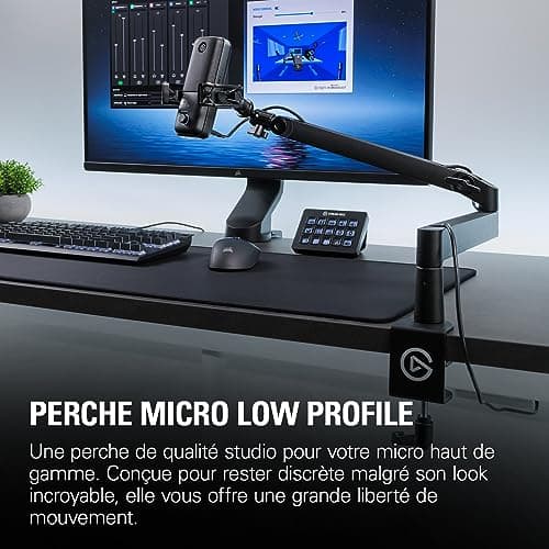 Elgato Wave Mic Arm LP - Perche de micro haut de gamme compacte avec passe-câbles, pince pour bureau, fixation polyvalente, entièrement réglable, idéale pour podcasts, streaming, jeux, télétravail