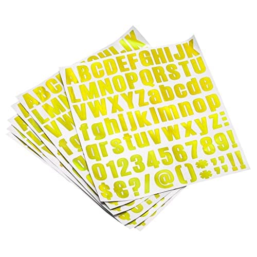 PATIKIL Lettre Alphabet Numéro Autocollants, Paillettes Doré 1" Réfléchissant Étiquettes Auto-adhésif Vinyle pour Classe Organisation, Enseigne, Porte, 6 Feuilles, 81 Compte/Feuille