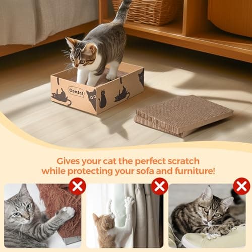 ComSaf Griffoir pour chat, 5 couches, griffoir en carton ondulé, boîte à griffer réversible pour chat, lit en carton, jouer, dormir