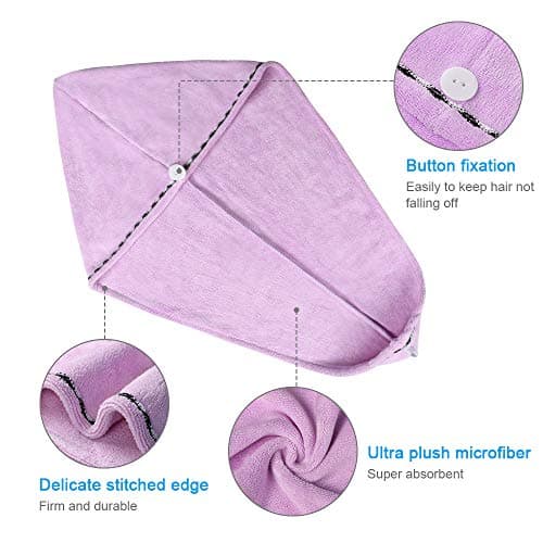 ACWOO Cheveux Serviette, 3pcs Cheveux Séchage Serviettes, Super Absorbant en Microfibre Serviette pour Cheveux Turban avec Bouton de Design Cheveux Secs Rapidement pour Femmes