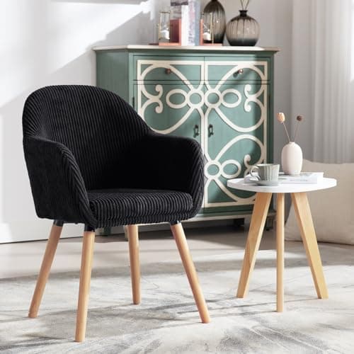 WOLTU Chaise de Salle à Manger, Lot de 6 Chaises, Chaise Ergonomique, Chaise de Cuisine avec Accoudoirs, Chaise Rembourrée avec Pieds en Bois Massif, en Velours Côtelé, Noir, EZS26sz-6