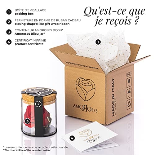 Amoroses Bijou - Rose éternelle stabilisée avec Calice plaqué Or 24K dans Un conteneur en Verre | Idée Cadeau (Rose Rose Shocking)