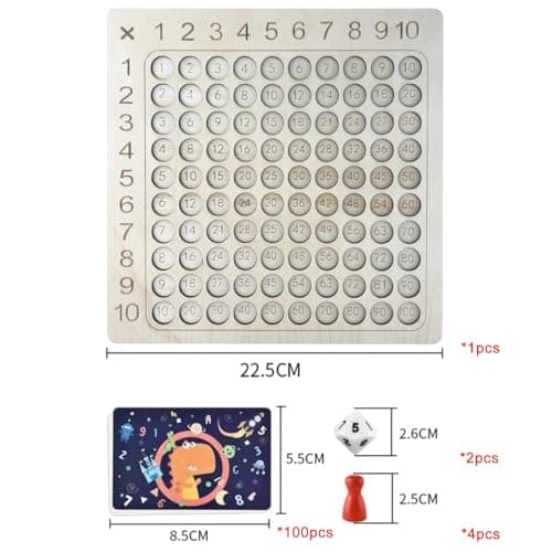 Gentpovth Montessori Tableau de Multiplication en Bois,Jouet Éducatif Mathématiques pour Élèves du Primaire,Multiplications Jeu éducatif pour Enfants,Montessori Mathématique Jeu De Cartes