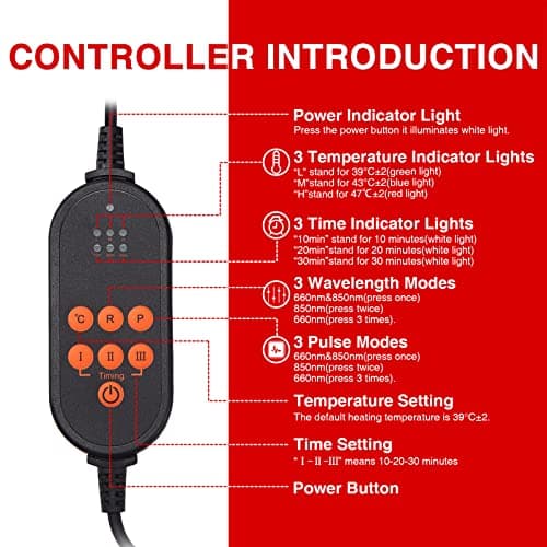 JOBYNA Ceinture de Thérapie par la lumière Rouge et Infrarouge pour Douleur, 660nm 850nm Luminothérapie Lampe Infrarouge, LED Red Light Therapy pour le corps, le dos, les épaules, Température Réglable