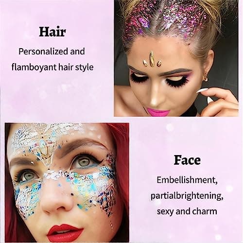 Gel Paillettes Corps, MKNZOME 8 pièces Paillette Visage Festival Maquillage Paillette Visage Gel Paillette Cheveux Glitter Makeup Colle gel Scintillant à Paillettes Longue Durée pour Fête Noël Pâques