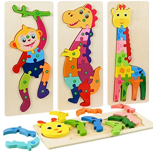faburo 4PCS Animaux Puzzles en Bois, Jigsaw Puzzle Jouets, Bébé Puzzle à Encastrements, Jouets Montessori Educatif Apprentissage pour Enfant 3 Ans et + (Grande 30 * 12cm)