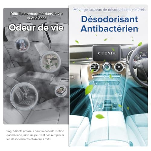 Désodorisant Voiture Ceeniu - Dure 60 jours, Parfum Solide Concentré à Base de Polymère, 0% d'Alcool, 0 Additifs, Résistant à la Chaleur, Coque en Alliage d'Aluminium, Clip ou Suspension, Intense