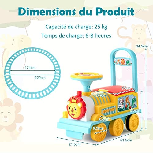 DREAMADE Train de Porteur Bébé Électrique avec 16 Pistes, Voiture à Pousser avec Lumières et Sons,Espace caché sous Le Siège, Cadeau de 3 Ans + (Bleu)