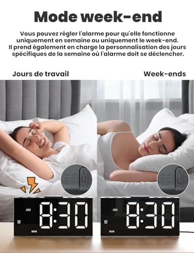 LIORQUE Réveil Numérique, Reveil Ado avec 4 Couleurs Dégradées et 4 Couleurs Fixes, 4 Modes D'alarme, 2 Alarmes, Réglage de La Luminosité, Snooze, 12/24 H, Port USB, Noir